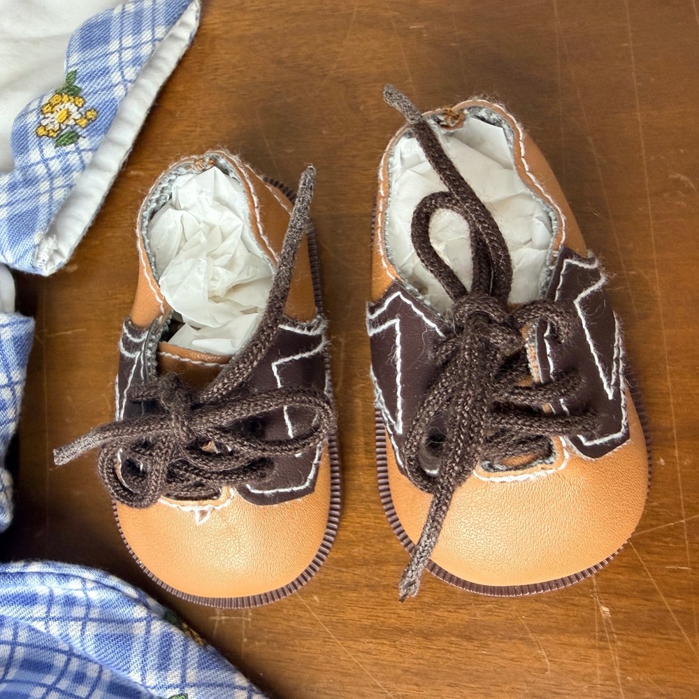 American Girl Kit Kittredge School Dress & Shoes Blue Plaid Floral Set EUC - Picture 3 of 6